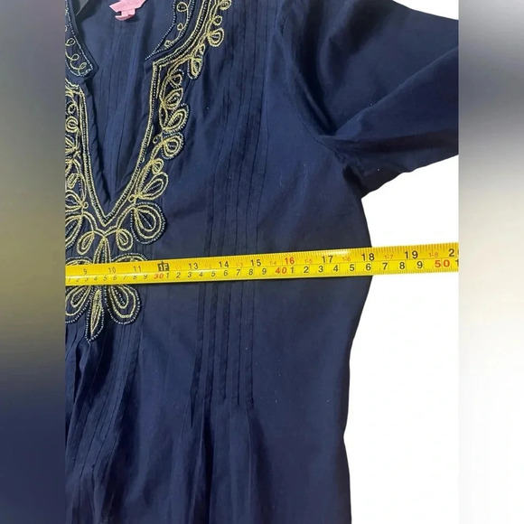 Lilly Pulitzer Sarasota Tunic True Navy Gold BEADED Top Small S - Picture 8 of 9